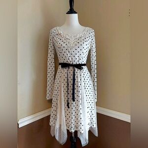 Ivory Lace & Black Polka Dot Asymmetric Hem Rockabilly ModCloth Dress by A’Reve